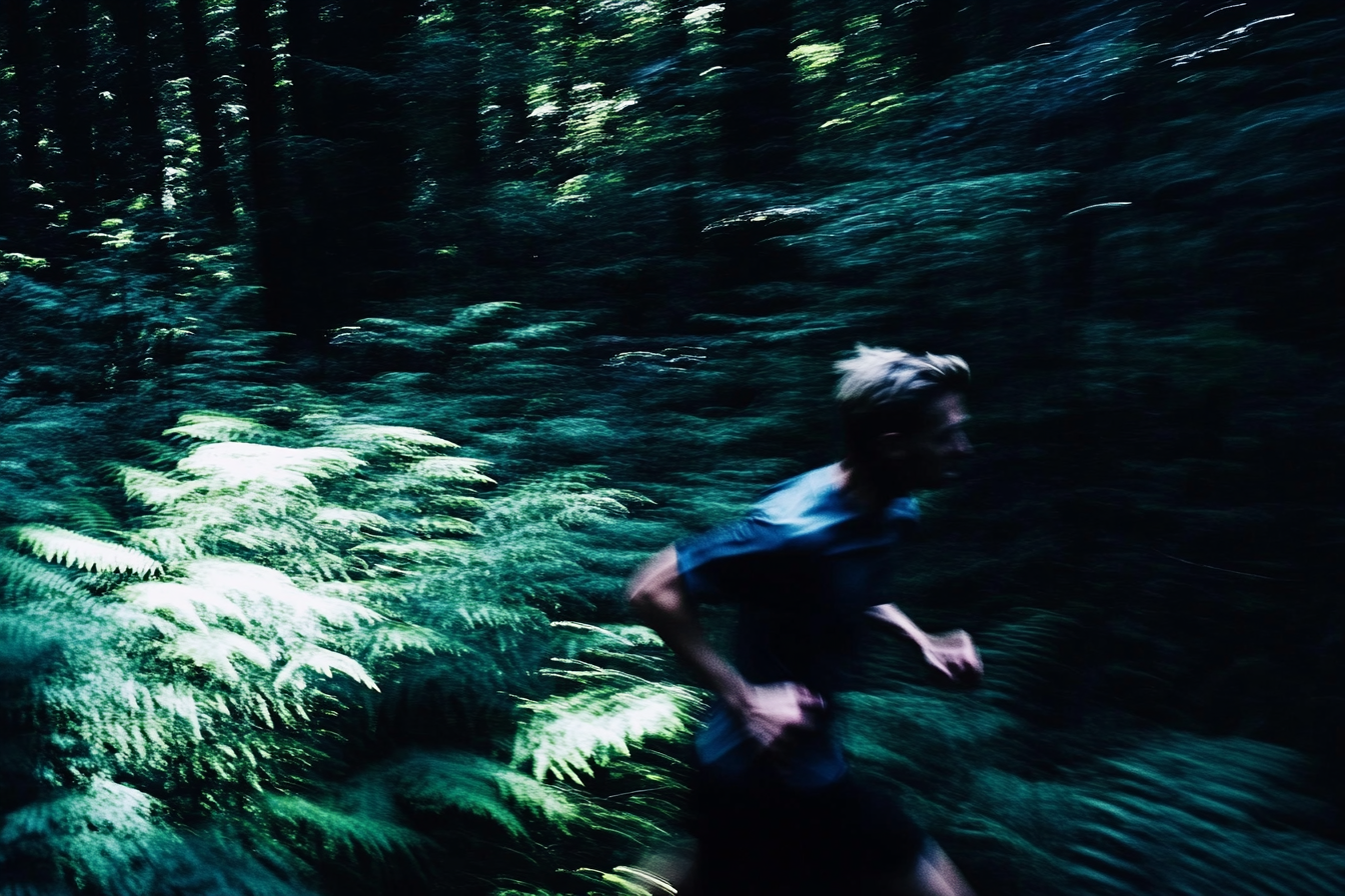 A lone figure walking toward light on a quiet path
